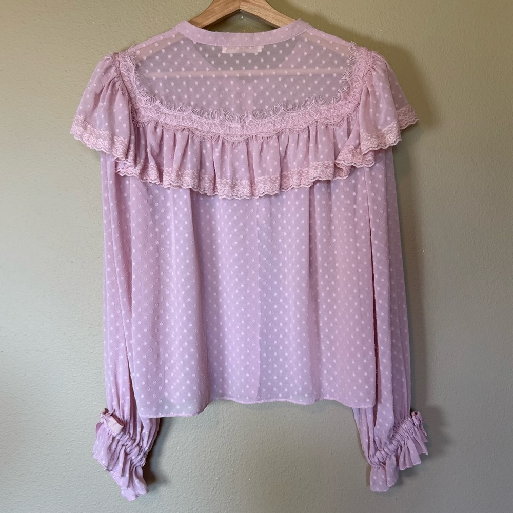 LoveShackFancy Pink Erica Ruffled Bib Collar Blouse Size Medium - Picture 3 of 6